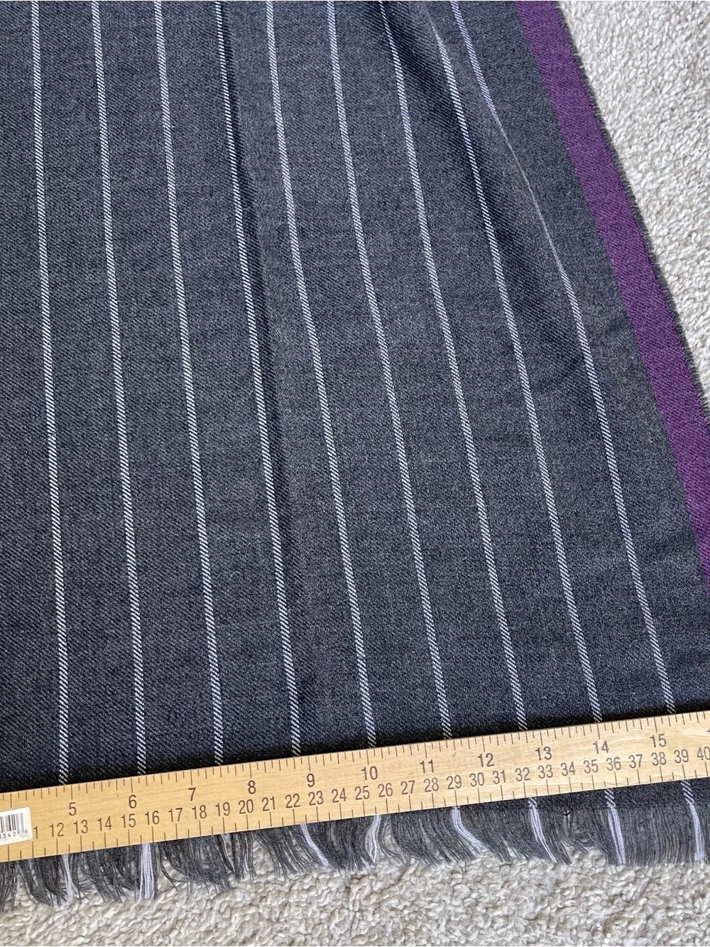 Seaward & Stearn London 100% Wool Scarf Scotland Striped Grey Purple Preppy